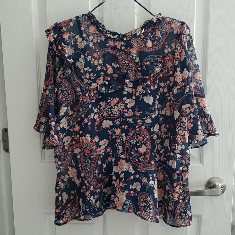 NWOT Blue & Peach Floral Peplum Top